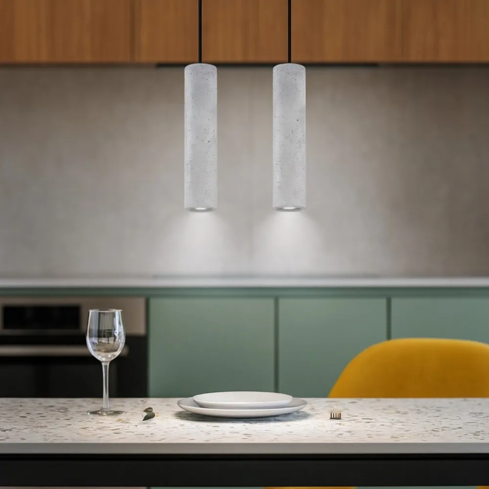 Lampadari Cucina-Selezionato da Mazzolaluce Lampadario per cucina cilindri di cemento grigio
