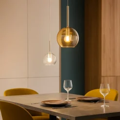 Lampadari Cucina-Top Light Lampadario per cucina con decentramento vetri trasparente ambra