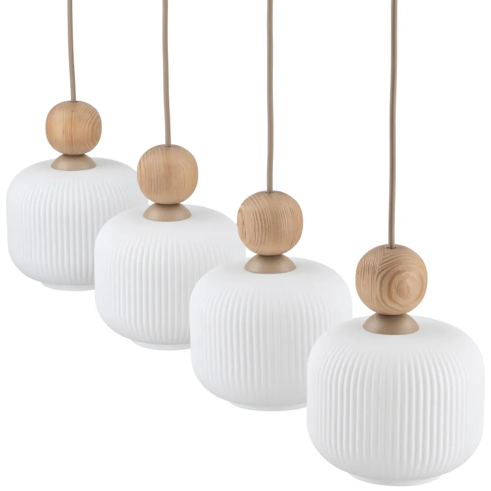 Lampadari Cucina-Selezionato da Mazzolaluce Lampadario per cucina inserti in legno 4 pendenti in vetro