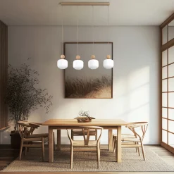 Lampadari Cucina-Selezionato da Mazzolaluce Lampadario per cucina inserti in legno 4 pendenti in vetro