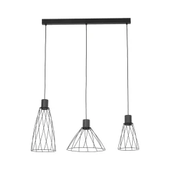Lampadari Cucina-Selezionato da Mazzolaluce Lampadario per cucina lineare nero tre elementi diffusori a gabbia