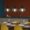Lampadari Cucina-Selezionato da Mazzolaluce Lampadario per cucina lineare nero tre elementi a sfera diffusori a gabbia