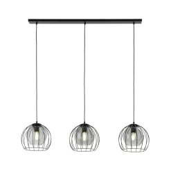 Lampadari Cucina-Selezionato da Mazzolaluce Lampadario per cucina lineare nero tre elementi a sfera diffusori a gabbia