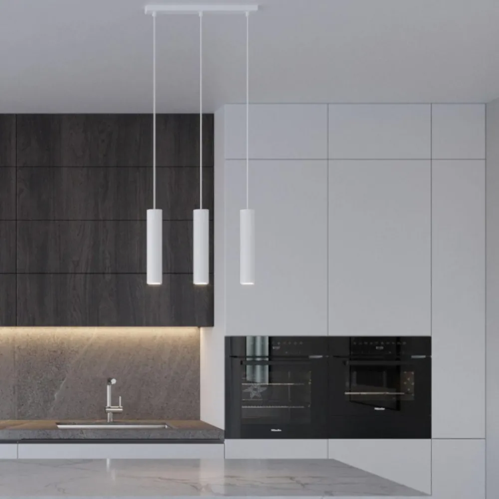 Lampadari Cucina-Selezionato da Mazzolaluce Lampadario per cucina 3 luci cilindri pendenti bianco
