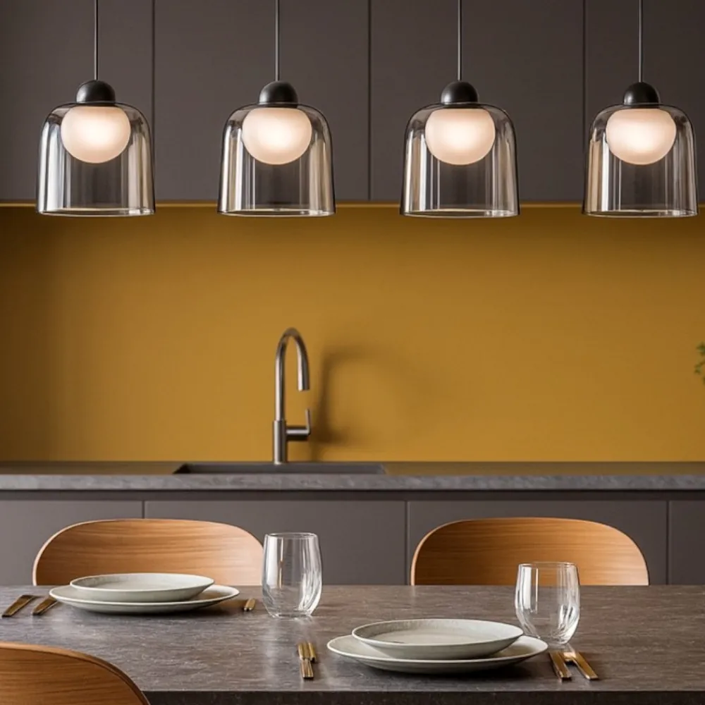 Lampadari Cucina-Selezionato da Mazzolaluce Lampadario per cucina 4 luci led 3000k vetro fume