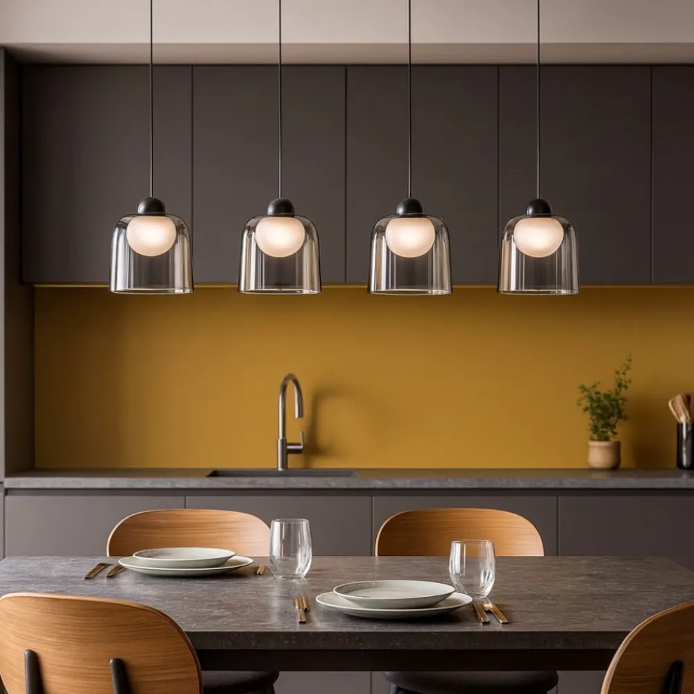 Lampadari Cucina-Selezionato da Mazzolaluce Lampadario per cucina 4 luci led 3000k vetro fume