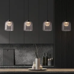Lampadari Cucina-Selezionato da Mazzolaluce Lampadario per cucina 4 luci led 3000k vetro fume
