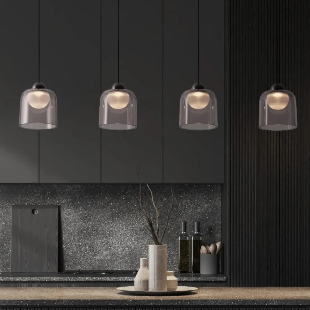 Lampadari Cucina-Selezionato da Mazzolaluce Lampadario per cucina 4 luci led 3000k vetro fume