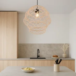 Lampadari Cucina-Selezionato da Mazzolaluce Lampadario per cucina marrone paralume in maglia di canapa