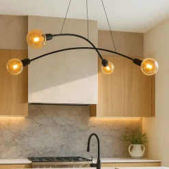 Lampadari Cucina-Selezionato da Mazzolaluce Lampadario per cucina moderna nero 4 luci tubi ad arco