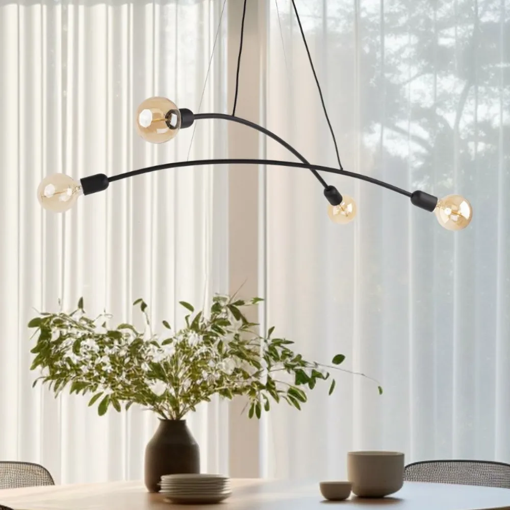 Lampadari Cucina-Selezionato da Mazzolaluce Lampadario per cucina moderna nero 4 luci tubi ad arco