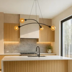 Lampadari Cucina-Selezionato da Mazzolaluce Lampadario per cucina moderna nero 4 luci tubi ad arco