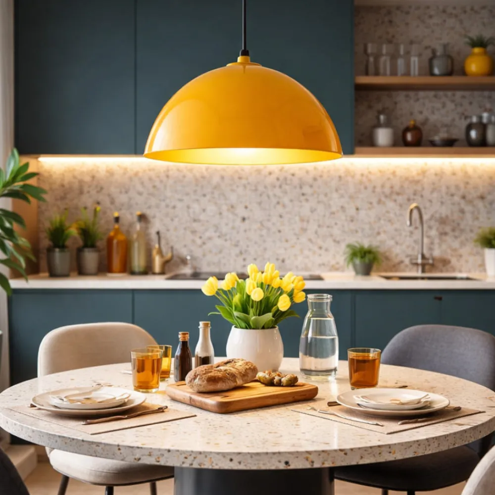 Lampadari Cucina-Selezionato da Mazzolaluce Lampadario per cucina moderna cupola ocra 34cm
