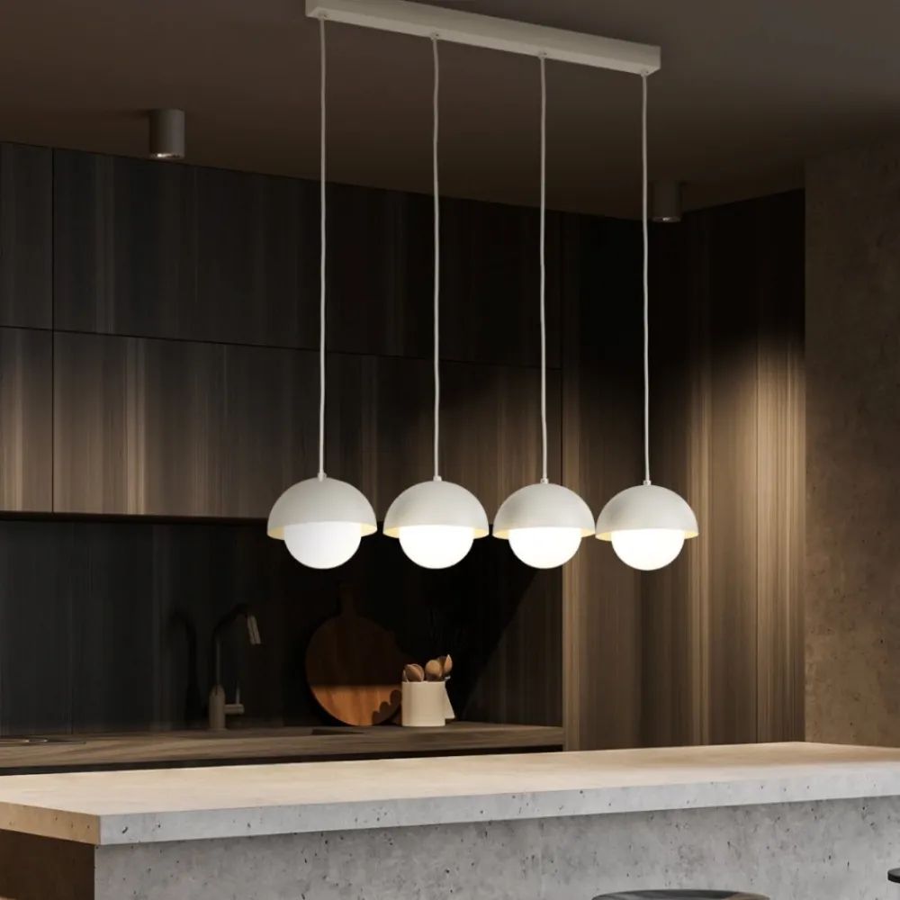 Lampadari Cucina-Selezionato da Mazzolaluce Lampadario per cucina moderna 4 luci pendenti beige a cupola