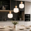 Lampadari Cucina-Selezionato da Mazzolaluce Lampadario per cucina moderna inserti in legno sfere di vetro a sospensione