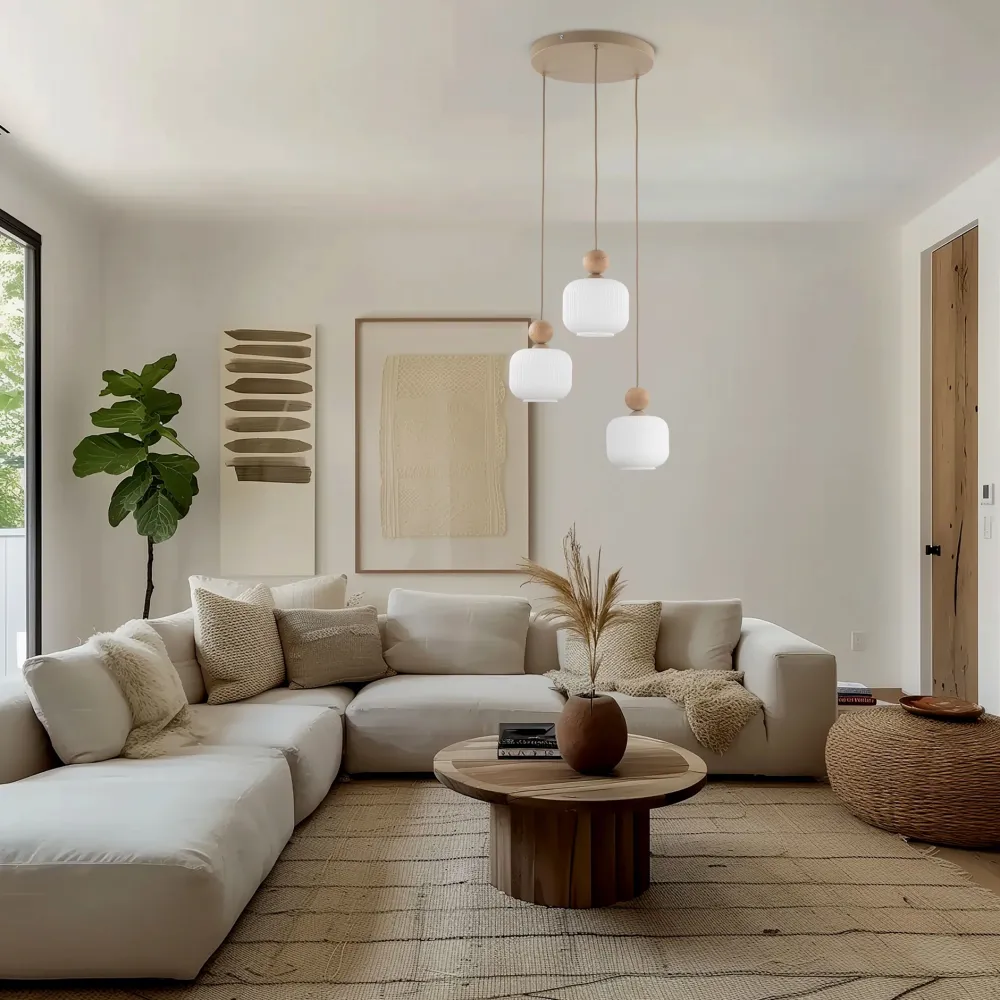 Lampadari Cucina-Selezionato da Mazzolaluce Lampadario per cucina moderna inserti in legno sfere di vetro a sospensione