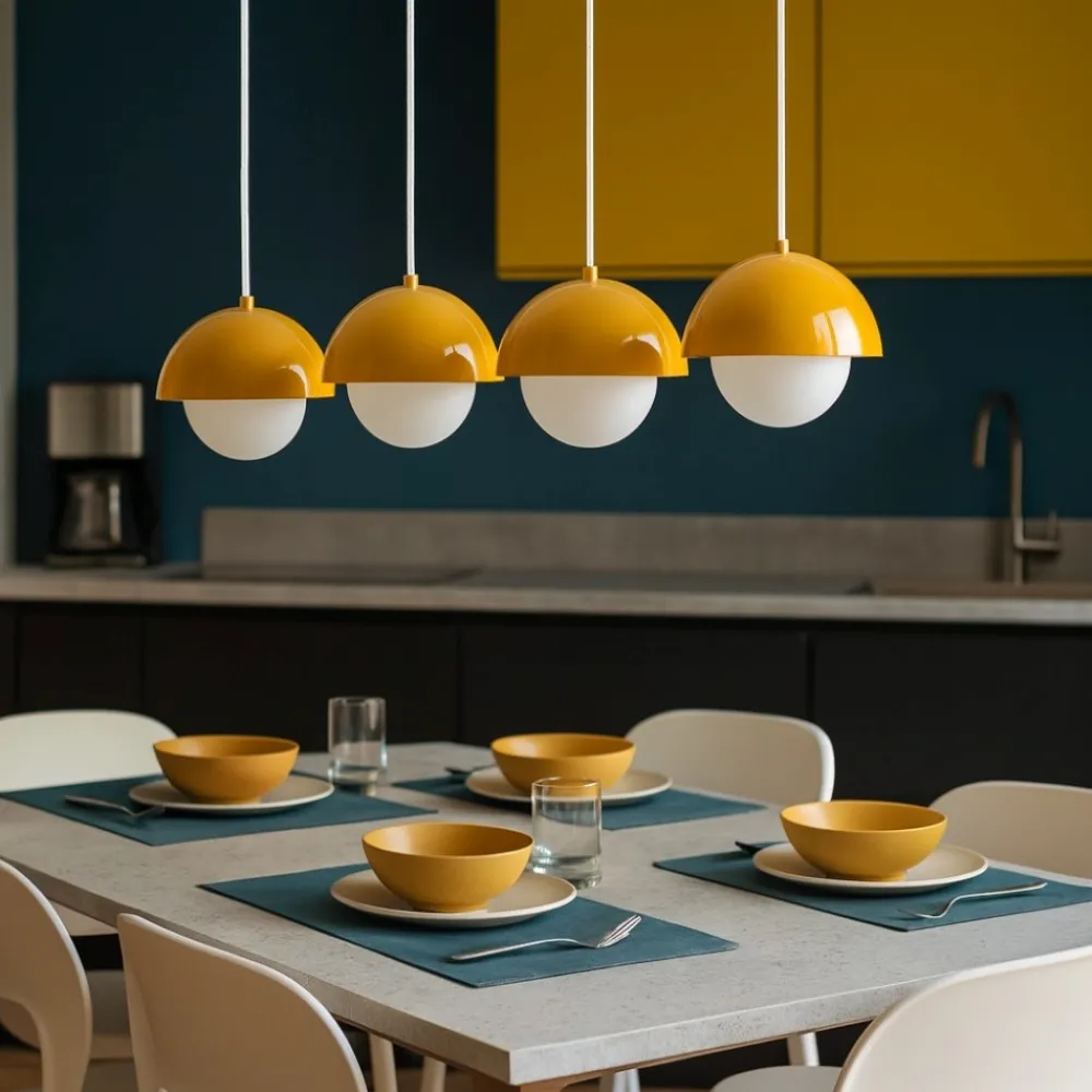 Lampadari Cucina-Selezionato da Mazzolaluce Lampadario per cucina moderna 4 luci pendenti a cupola ocra