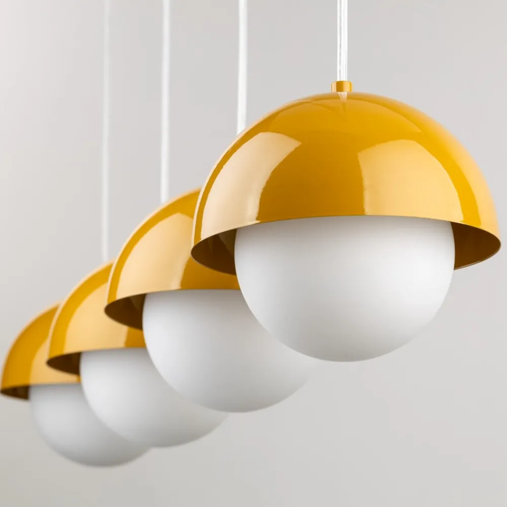 Lampadari Cucina-Selezionato da Mazzolaluce Lampadario per cucina moderna 4 luci pendenti a cupola ocra