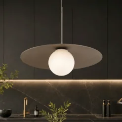 Lampadari Cucina-Selezionato da Mazzolaluce Lampadario per cucina moderna marrone 65 cm piatto di metallo sfera in vetro