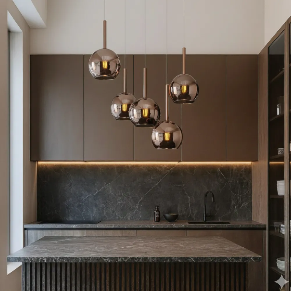 Lampadari Cucina-Top Light Lampadario per cucina moderna vetri sfere rame