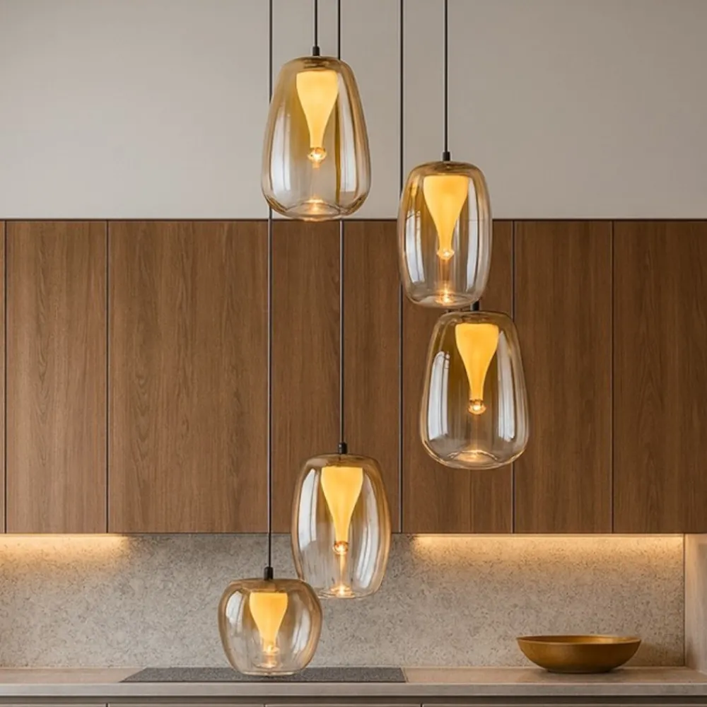 Lampadari Cucina-Selezionato da Mazzolaluce Lampadario per cucina moderna led 3000k vetri ambra