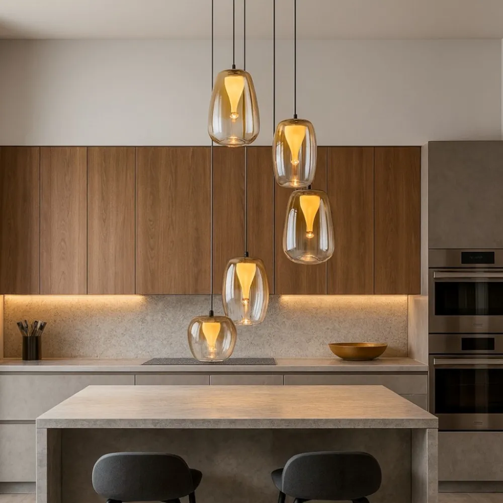 Lampadari Cucina-Selezionato da Mazzolaluce Lampadario per cucina moderna led 3000k vetri ambra