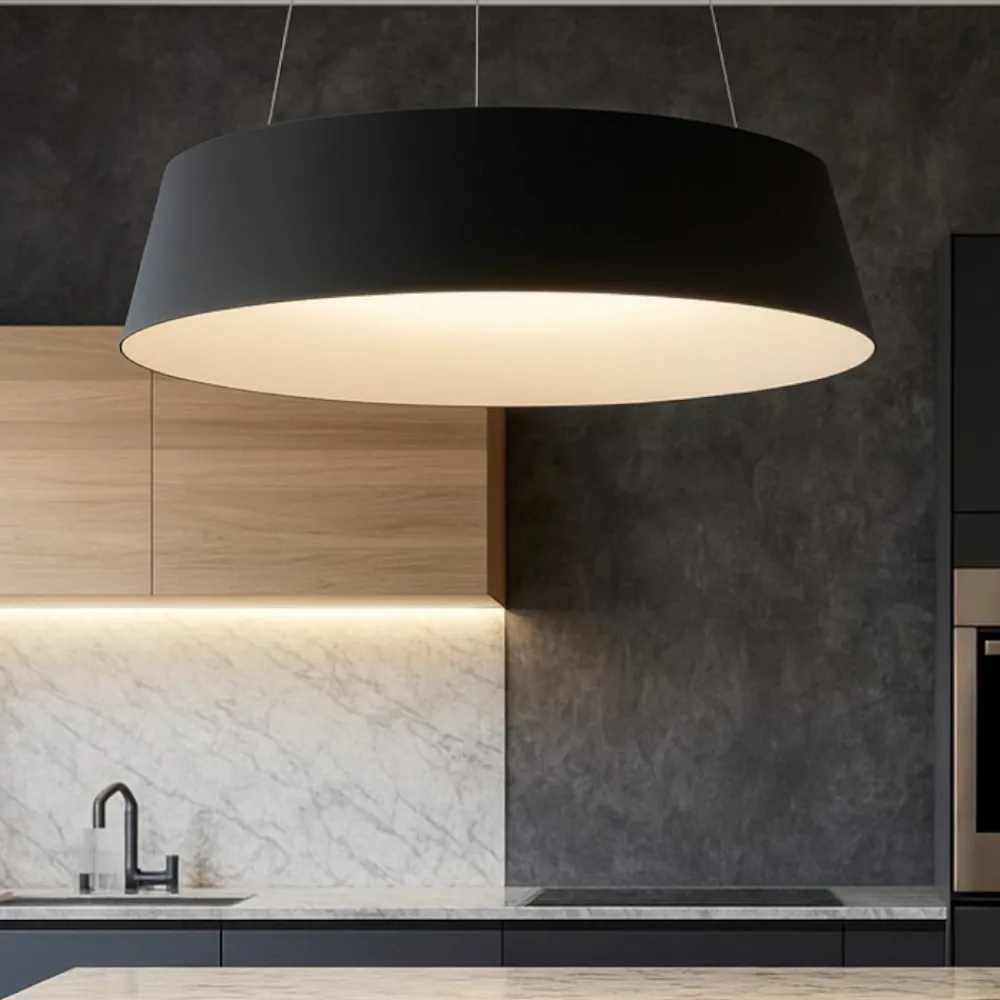 Lampadari Cucina-Selezionato da Mazzolaluce Lampadario per cucina moderna nero oro cono rovesciato led dimmerabile