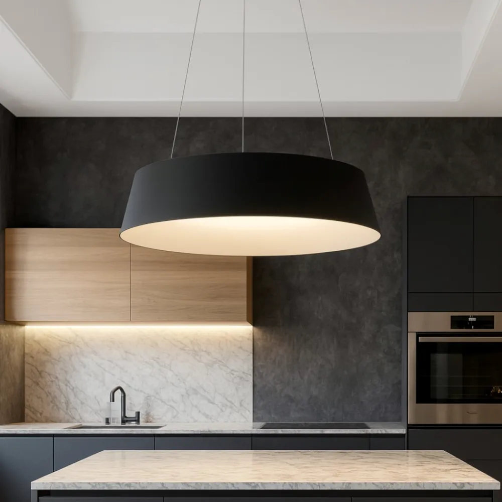 Lampadari Cucina-Selezionato da Mazzolaluce Lampadario per cucina moderna nero oro cono rovesciato led dimmerabile