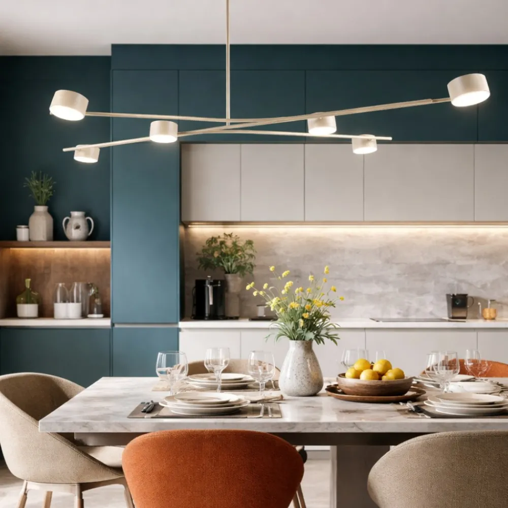 Lampadari Cucina-Selezionato da Mazzolaluce Lampadario per cucina moderna beige luci orientabili