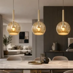Lampadari Cucina-Top Light Lampadario per cucina sfere vetro ambra