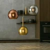 Lampadari Cucina-Top Light Lampadario per cucina 3 sfere vetri rame cromo oro