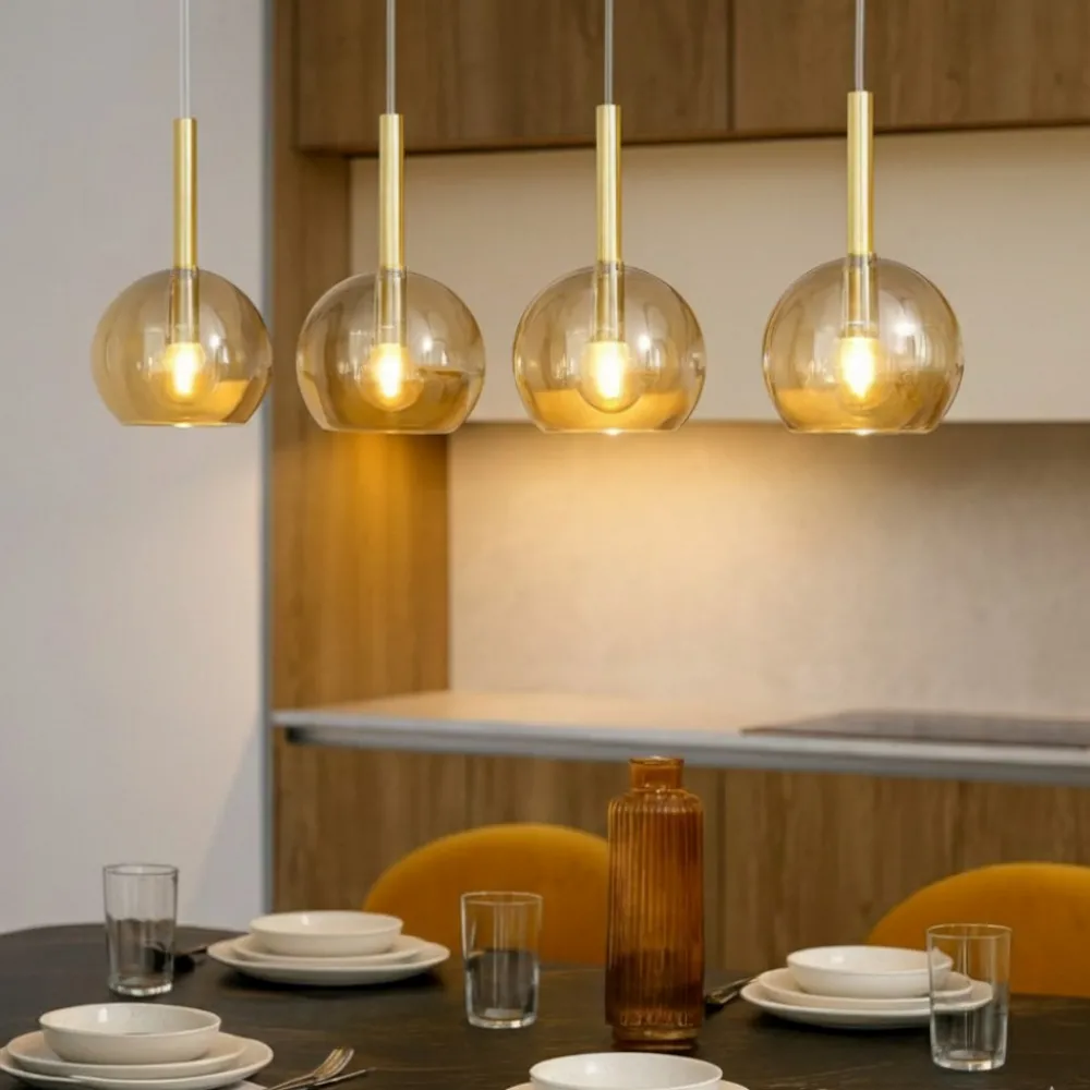 Lampadari Cucina-Top Light Lampadario per cucina vetri ambra 4 luci