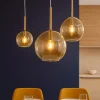 Lampadari Cucina-Top Light Lampadario per cucina 3 vetri ambra