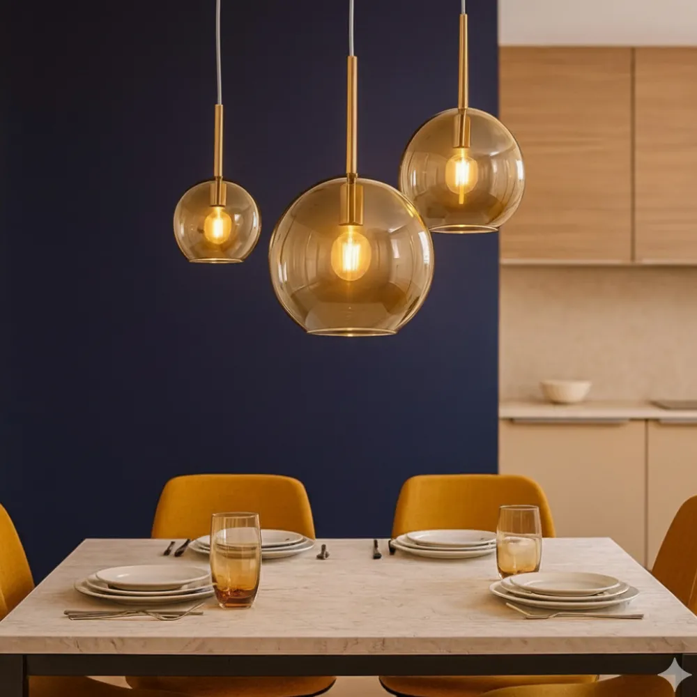 Lampadari Cucina-Top Light Lampadario per cucina 3 vetri ambra