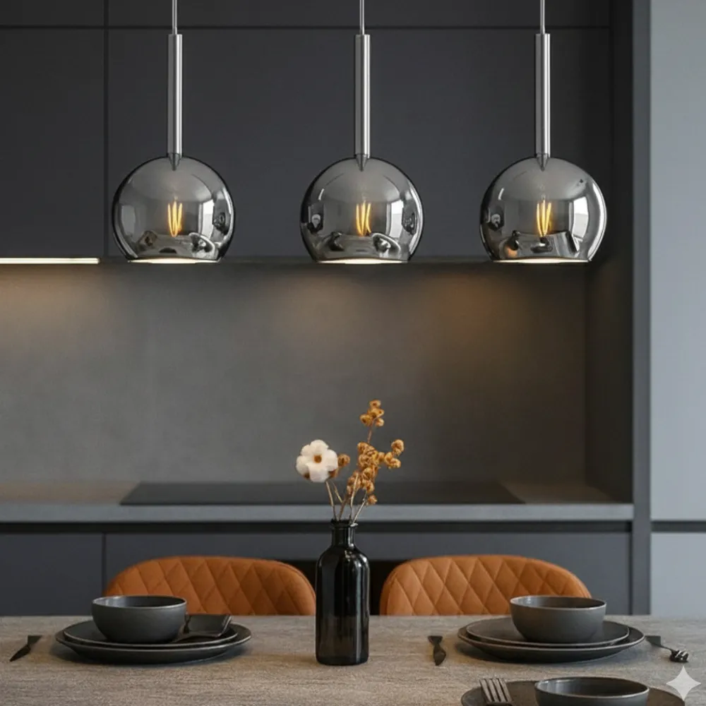 Lampadari Cucina-Top Light Lampadario per cucina vetri cromo