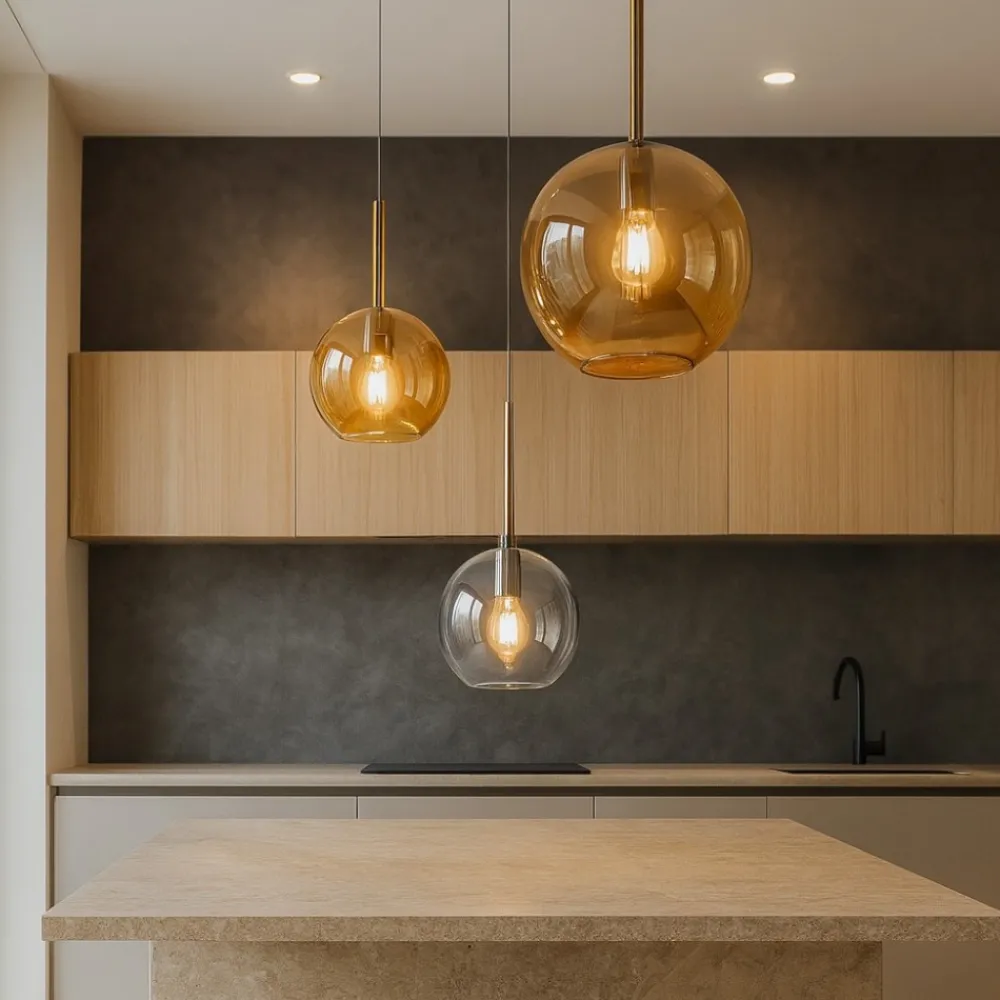 Lampadari Cucina-Top Light Lampadario per cucina vetri trasparente ambra