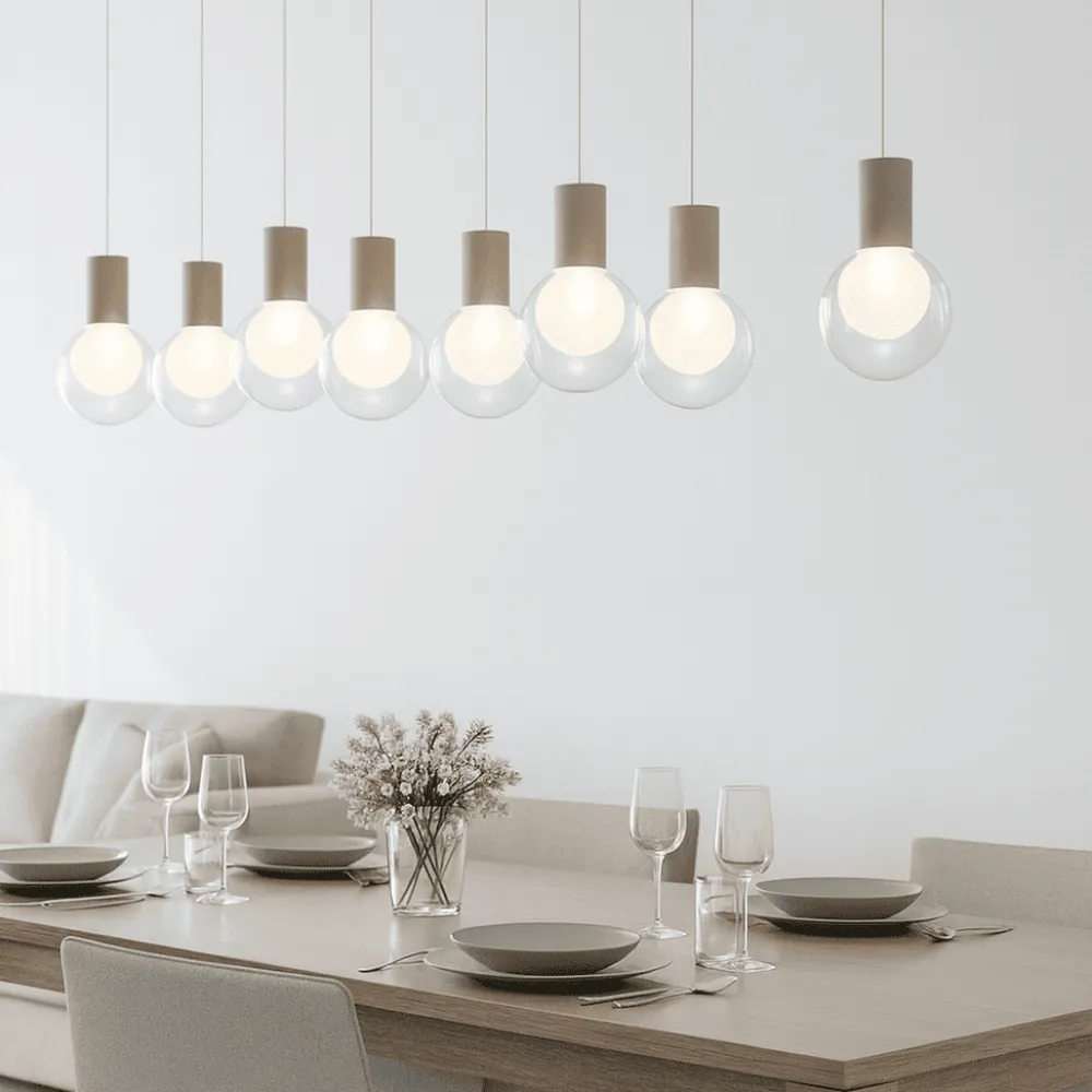 Lampadari Moderni-Vivida International Lampadario per datavolo da pranzo champagne 7 sopensione vetro led 3000k