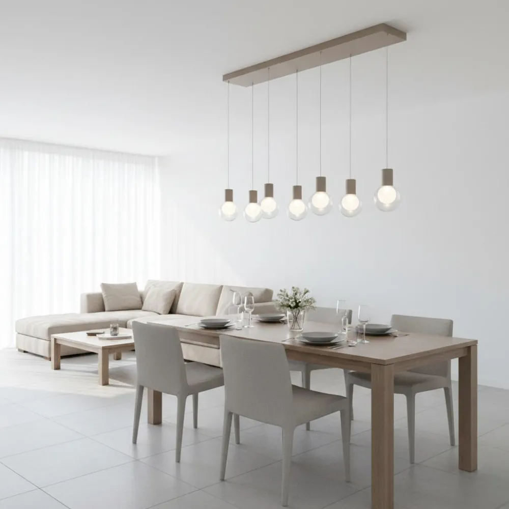 Lampadari Moderni-Vivida International Lampadario per datavolo da pranzo champagne 7 sopensione vetro led 3000k
