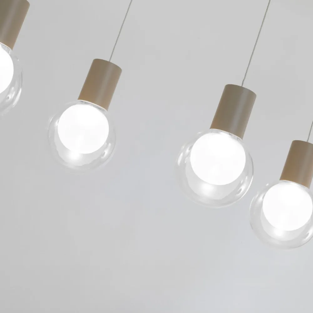 Lampadari Moderni-Vivida International Lampadario per datavolo da pranzo champagne 7 sopensione vetro led 3000k