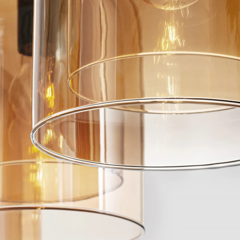 Lampadari Cucina-Selezionato da Mazzolaluce Lampadario per isola cucina doppi vetri ambra 3 luci