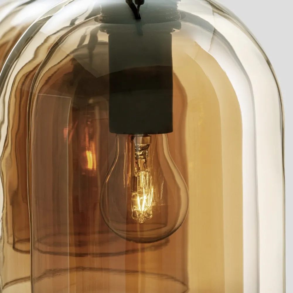 Lampadari Cucina-Selezionato da Mazzolaluce Lampadario per isola cucina doppi vetri ambra 3 luci