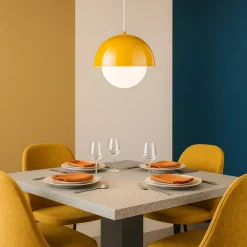 Lampadari Cucina-Selezionato da Mazzolaluce Lampadario per isola penisola cucina ocra a cupola 17 cm