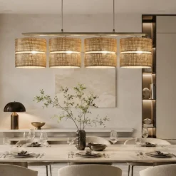 Lampadari Moderni-Selezionato da Mazzolaluce Lampadario per sala da pranzo paralumi di paglia