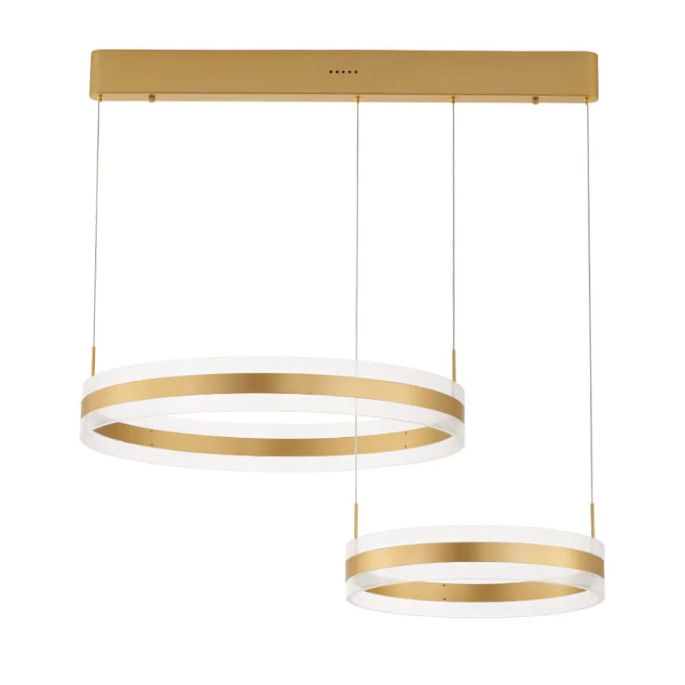 Lampadari Moderni-Selezionato da Mazzolaluce Lampadario per salone doppio cerchio oro led 3000k dimmerabile