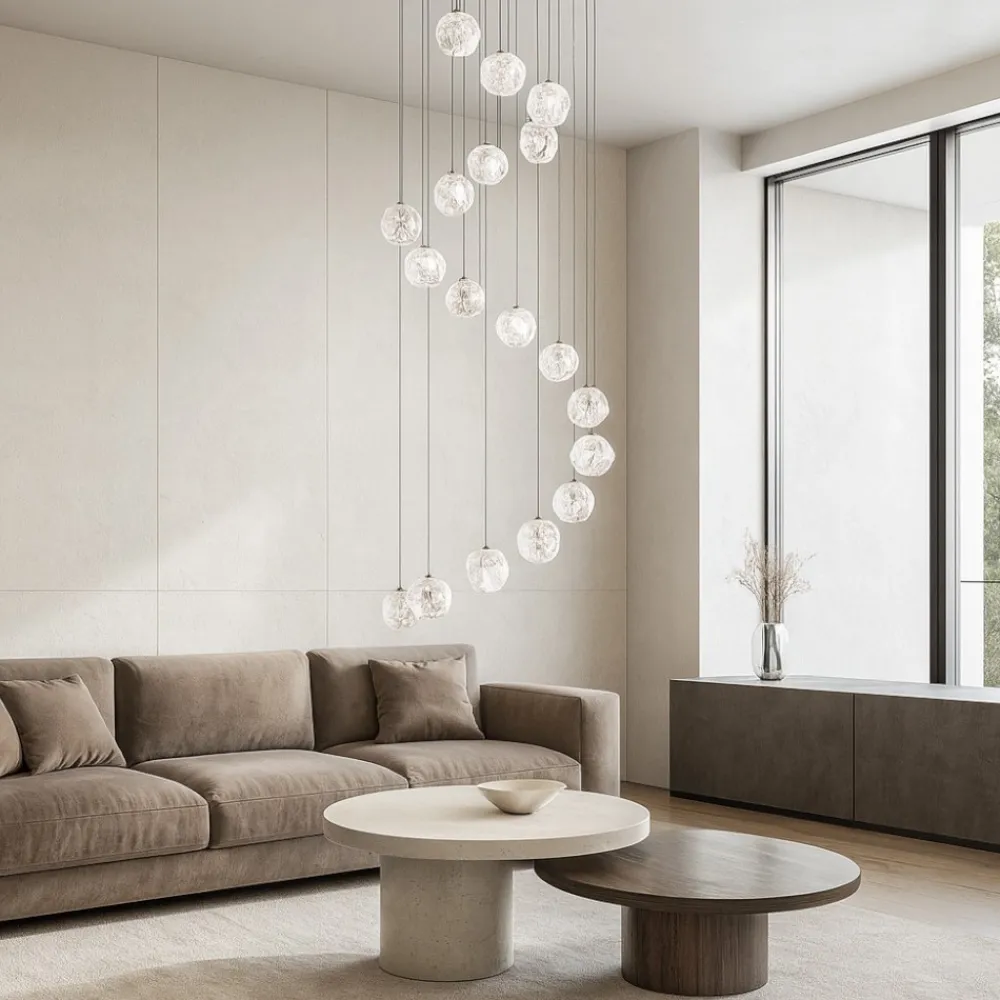 Lampadari Moderni-Selezionato da Mazzolaluce Lampadario per salone moderno pendenti vetri a grappolo