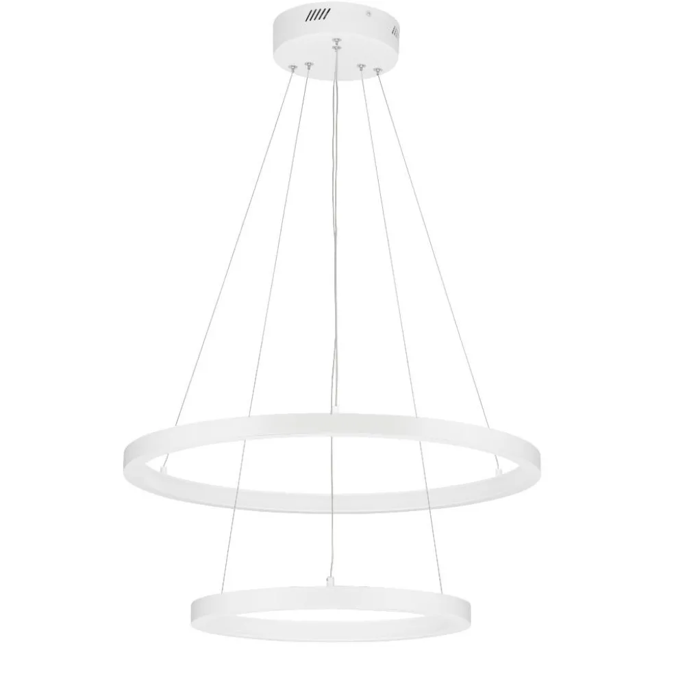 Lampadari Moderni-Selezionato da Mazzolaluce Lampadario per salone moderno cerchi bianchi led 3000k dimmerabili
