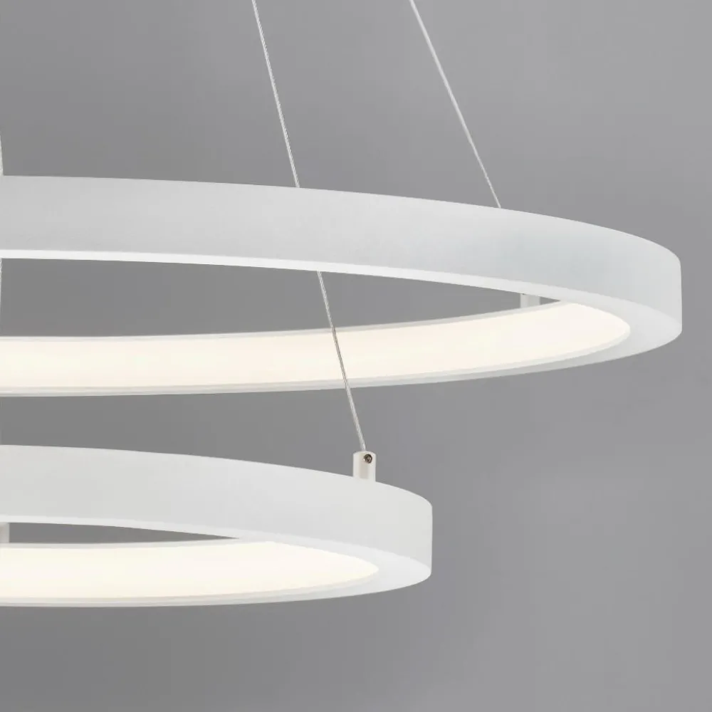 Lampadari Moderni-Selezionato da Mazzolaluce Lampadario per salone moderno cerchi bianchi led 3000k dimmerabili