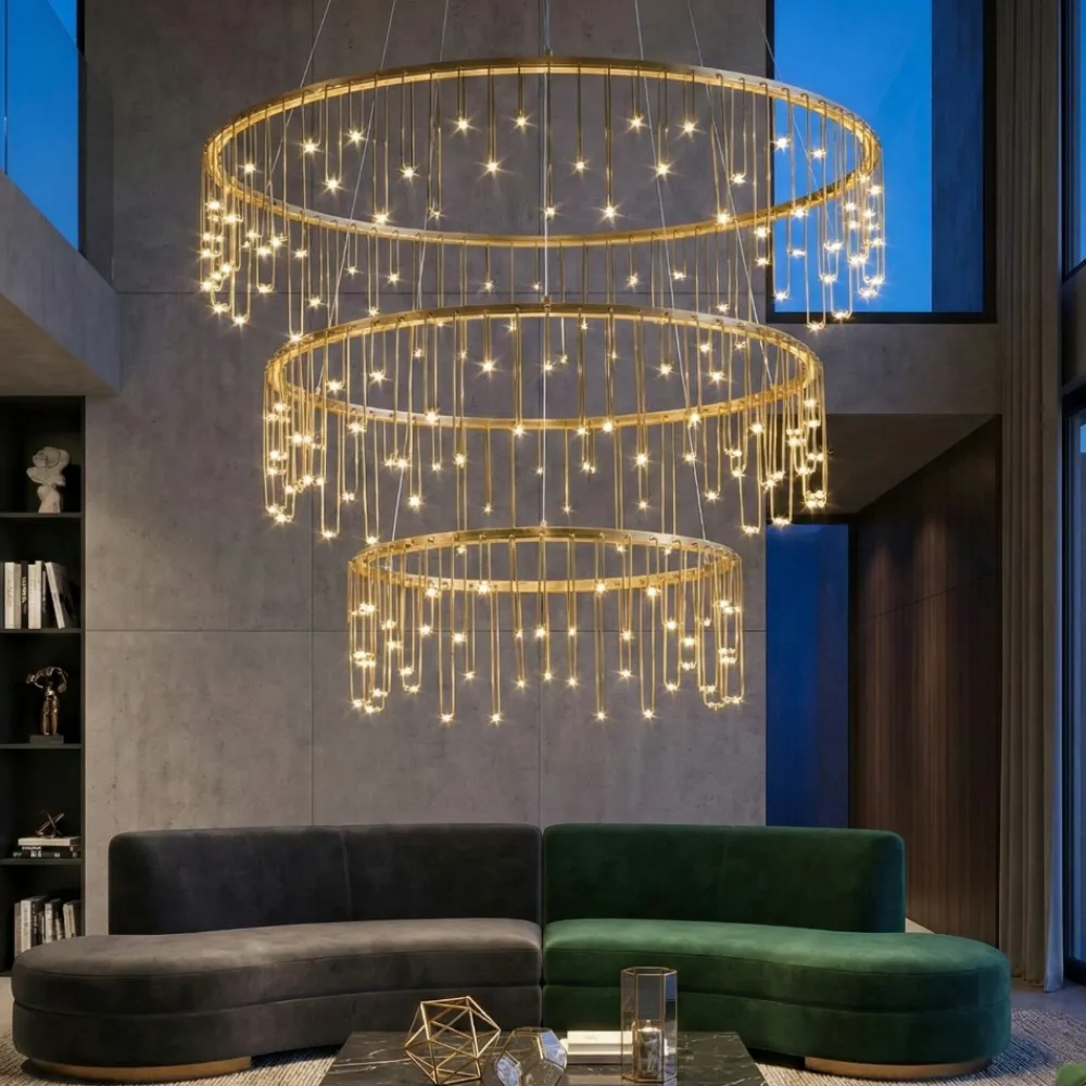 Lampadari Moderni-Selezionato da Mazzolaluce Lampadario per salone stelle cadenti oro ramato moderno led 72w 3000k