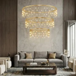Lampadari Moderni-Selezionato da Mazzolaluce Lampadario per salone stelle cadenti oro ramato moderno led 72w 3000k