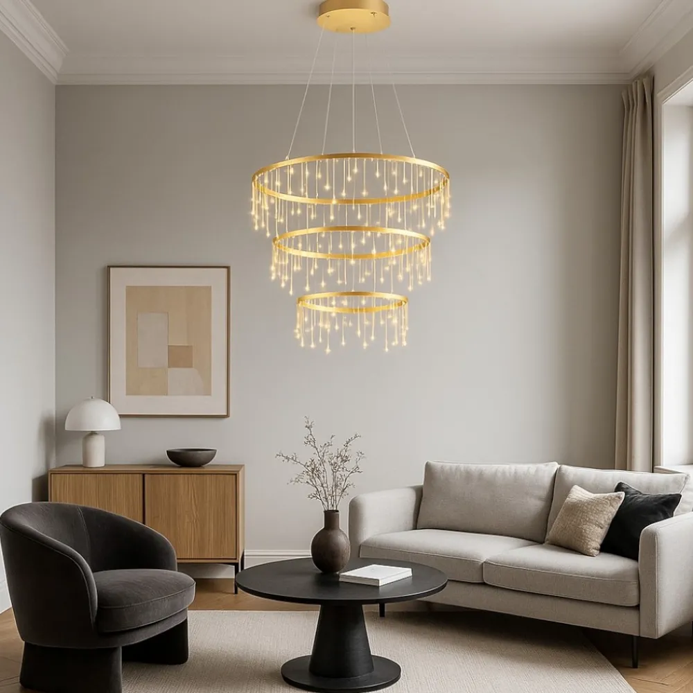Lampadari Moderni-Selezionato da Mazzolaluce Lampadario per salone stelle cadenti oro ramato moderno led 72w 3000k